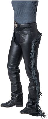 Image showing 1 th Tough1 Unisex Smooth Leather Chaps with Fringe