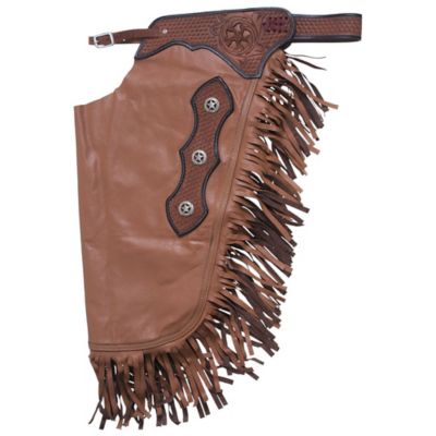 Tough1 Unisex Premium Smooth Leather Chinks with Basketweave Filigree