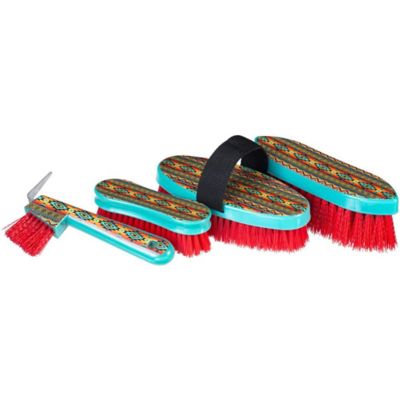 Tough-1 4 pc. Printed Horse Brush Set, Teal Navajo