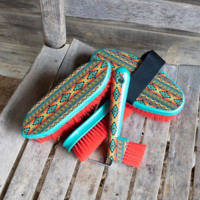 Image showing  4 pc. Printed Horse Brush Set, Teal Navajo