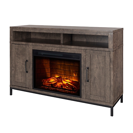 Pleasant Hearth 48 in. Lawrence Infrared Media Electric Fireplace with Wood Doors, Rustic Grey Finish