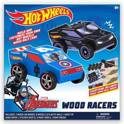 Tara Toy Hot Wheels DIY Toy Wood Car Racers, Marvel Avengers Black Panther and Captain America, 2 pc.