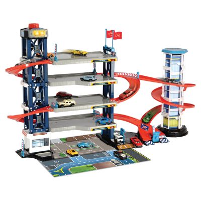 Image showing 3 th Dickie Toys Parking Garage Playset with 4 Die-Cast Cars and Die-Cast Helicopter