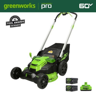 Greenworks 60V 25-in Brushless Cordless Walk-Behind Self-Propelled Push Lawn Mower, (2) 4.0 Ah Battery & Charger, 2531502 New Pro 60V Brushless 25" Self-Propelled Lawn Mower