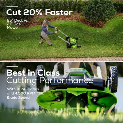 Image showing  25 in. 60V Brushless Cordless Battery Walk-Behind Self-Propelled Push Lawn Mower, (2) 4.0 Ah Battery & Charger