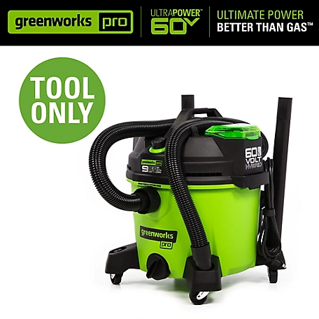 Greenworks 60V 9 gal. Cordless Battery Wet/Dry Vacuum with Corded Option, Tool Only
