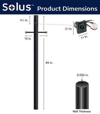 Image showing 2 th SOLUS 7 ft. Outdoor Direct Burial Lamp Post with Cross Arm and Auto Dusk to Dawn Photocell, Fits 3 in. Post Top Fixtures