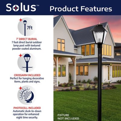 Image showing 6 th SOLUS 7 ft. Outdoor Direct Burial Lamp Post with Cross Arm and Auto Dusk to Dawn Photocell, Fits 3 in. Post Top Fixtures