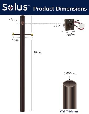 Image showing  7 ft. Bronze Outdoor Direct Burial Lamp Post with Cross Arm & Auto Dusk to Dawn Photocell, Fits 3 in. Post Top Fixtures