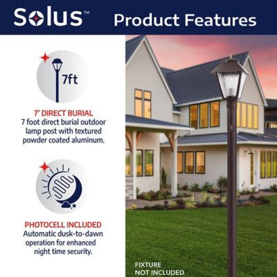 Image showing 6 th SOLUS 7 ft. Outdoor Direct Burial Lamp Post with Dusk to Dawn Photo Sensor, Fits 3 in. Post Top Fixtures, Bronze
