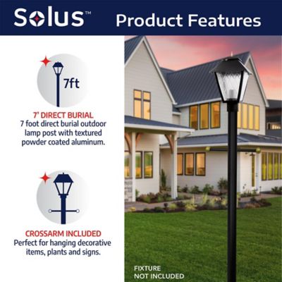 Image showing 6 th SOLUS 7 ft. Outdoor Direct Burial Aluminum Lamp Post with Cross Arm, Fits Most Standard 3 in. Post Top Fixtures, Black