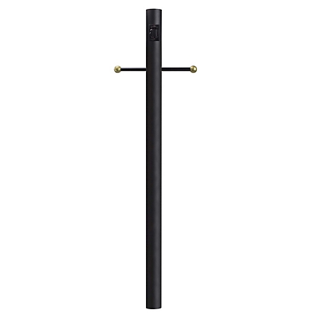 SOLUS 7 ft. Black Outdoor Direct Burial Lamp Post with Cross Arm and Grounded Convenience Outlet