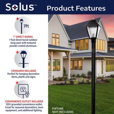 Image showing 6 th SOLUS 7 ft. Outdoor Direct Burial Lamp Post with Cross Arm and Grounded Convenience Outlet, Black