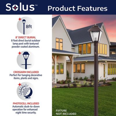 Image showing 5 th SOLUS 8 ft. Outdoor Direct Burial Lamp Post with Cross Arm and Auto Dusk to Dawn Photocell, Bronze