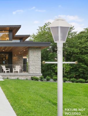 Image showing  8 ft. White Outdoor Direct Burial Lamp Post with Cross Arm and Auto Dusk to Dawn Photocell