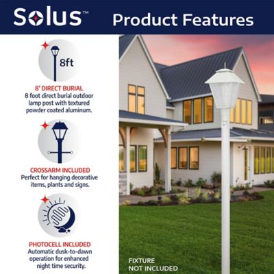 Image showing 6 th SOLUS 8 ft. White Outdoor Direct Burial Lamp Post with Cross Arm and Auto Dusk to Dawn Photocell