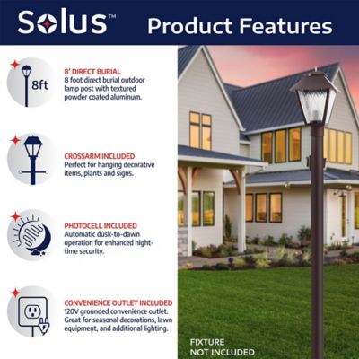 Image showing 6 th SOLUS 8 ft. Bronze Outdoor Lamp Post with Cross Arm Grounded Convenience Outlet