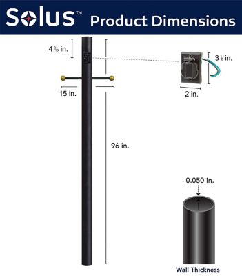 Image showing  8 ft. Outdoor Direct Burial Lamp Post with Cross Arm and Grounded Convenience Outlet, Black
