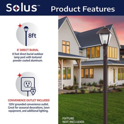Image showing 6 th SOLUS 8 ft. Outdoor Direct Burial Lamp Post with Convenience Outlet, Bronze