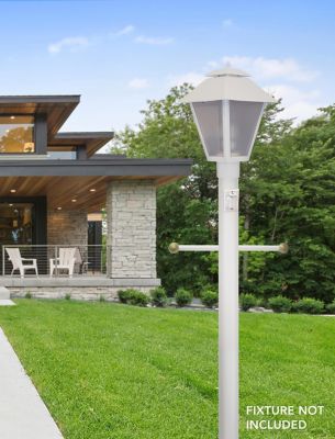 Image showing  8 ft. White Outdoor Direct Burial Lamp Post with Cross Arm and Grounded Convenience Outlet