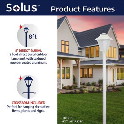 Image showing 6 th SOLUS 8 ft. Outdoor Direct Burial Aluminum Lamp Post with Cross Arm, White