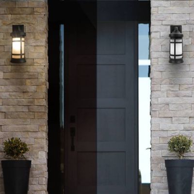 Image showing  Black LED Round Composite Outdoor Wall Lantern Sconce, 3,000K, SPC50SF-LE26W-BK