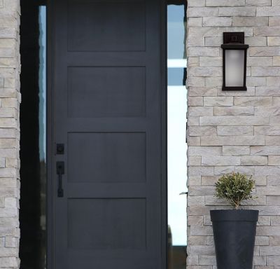 Image showing  Black LED Square Composite Outdoor Wall Lantern Sconce, 4,000K, 11.6 in. x 5 in.