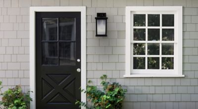 Image showing  Black LED Square Composite Outdoor Wall Lantern Sconce, 3,000K, 14.4 in. x 6.4 in.