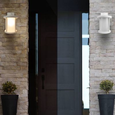 Image showing  White LED Round Composite Wall-Mount Outdoor Lantern Sconce, 3,000K, SPC52VF-LE26W-WH