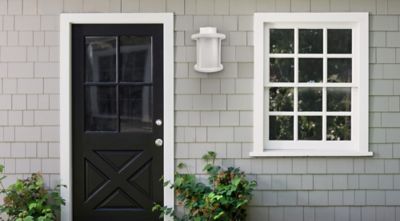 Image showing  White LED Round Composite Wall-Mount Outdoor Lantern Sconce, 3,000K, SPC52VF-LE26W-WH