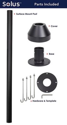 Image showing  6 ft. Black Surface-Mount Aluminum Lamp Post with Cast Aluminum Base and Decorative Cover Hardware
