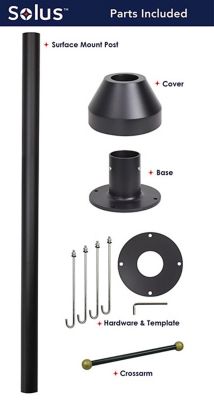 Image showing  6 ft. Black Surface-Mount Aluminum Lamp Post with Cross Arm/Cast Aluminum Base/Polymer Cover Hardware