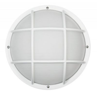 SOLUS Bulkhead 1-Light White LED Outdoor Wall Mount Sconce, Frosted Polycarbonate Lens, 4,000K, 10.25 x 10.25 x 5.125 in.