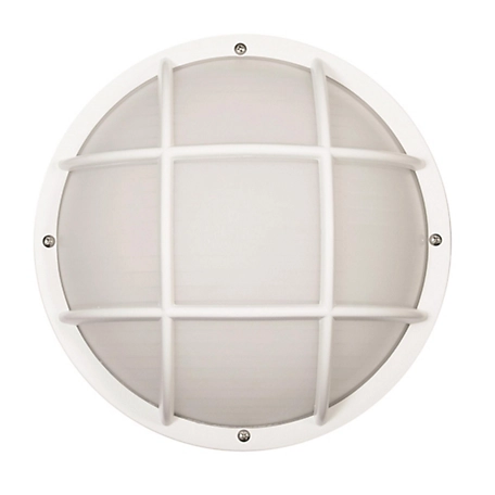SOLUS Bulkhead 1-Light White LED Outdoor Wall Mount Sconce, Frosted Polycarbonate Lens, 4,000K, 10.25 x 10.25 x 5.125 in.