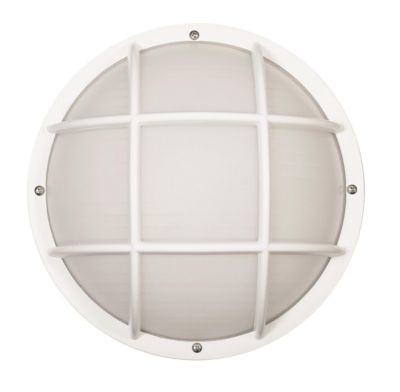SOLUS Bulkhead 1-Light White LED Outdoor Wall Mount Sconce, Frosted Polycarbonate Lens, 3,000K, 10.25 x 10.25 x 5.125 in.