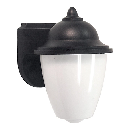 SOLUS 1-Light Black LED Outdoor Porch and Utility Acorn Wall-Mount Sconce, Durable White Acrylic Lens, 3,000K