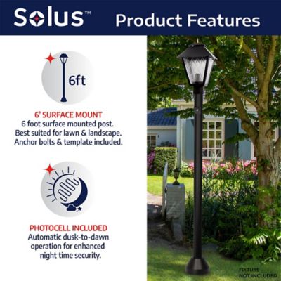 Image showing 5 th SOLUS 6 ft. Black Surface-Mount Aluminum Lamp Post with Cast Aluminum Base and Decorative Cover
