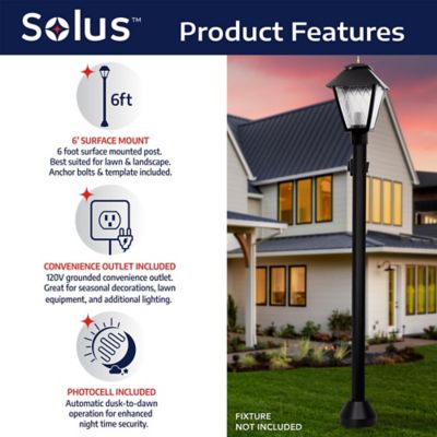 Image showing  6 ft. Surface-Mount Aluminum Lamp Post with Convenience Outlet and Photo Sensor, Black