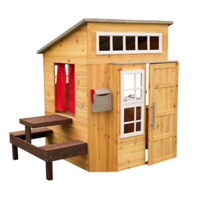 Image showing  Modern Outdoor Wooden Playhouse with Picnic Table, Mailbox & Outdoor Grill