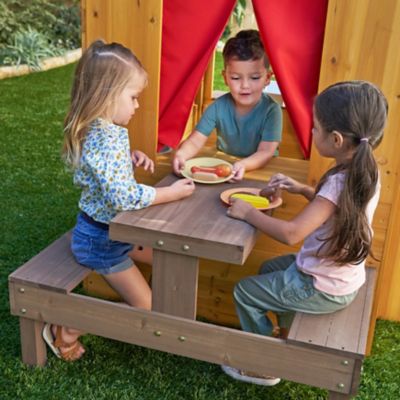Image showing  Modern Outdoor Wooden Playhouse with Picnic Table, Mailbox & Outdoor Grill