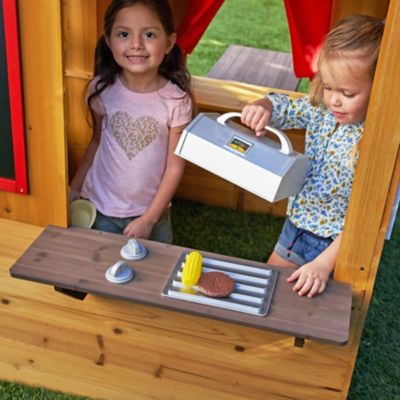 Image showing  Modern Outdoor Wooden Playhouse with Picnic Table, Mailbox & Outdoor Grill