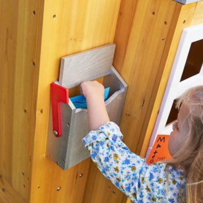 Image showing  Modern Outdoor Wooden Playhouse with Picnic Table, Mailbox & Outdoor Grill