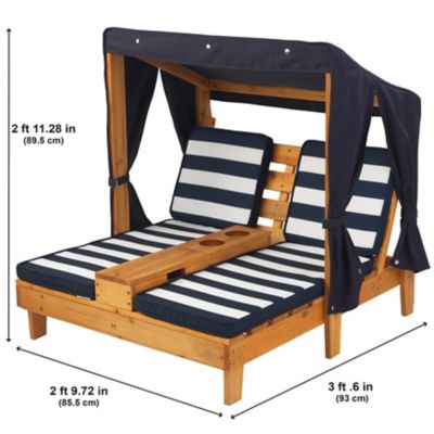 Image showing  Double Patio Chaise Lounge with Cup Holder, Honey/Navy/White