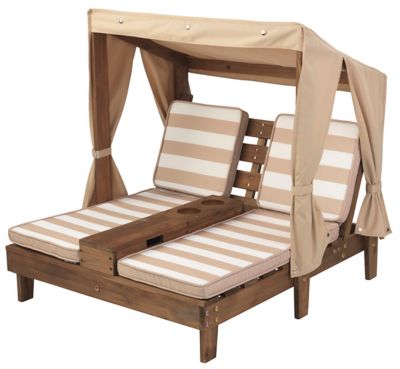 KidKraft Double Chaise Lounge with Cup Holders, Espresso/Oatmeal/White