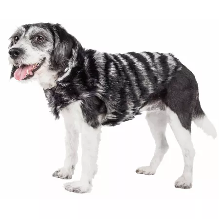 Pet Life Luxe Chauffurry Gorgeous Zebra Pattern Mink Fur Dog Jacket Dog Coats & Jackets