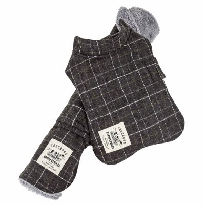 Image showing  2-in-1 Windowpane Plaided Dog Jacket with Matching Reversible Dog Mat