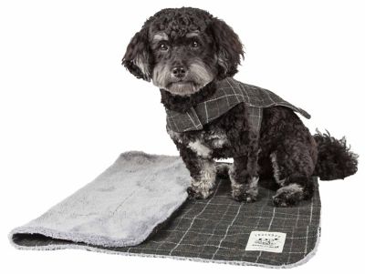 Image showing  2-in-1 Windowpane Plaided Dog Jacket with Matching Reversible Dog Mat