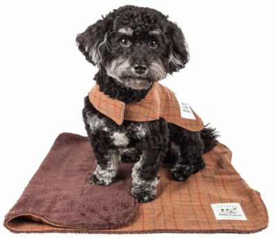 Image showing  2-in-1 Windowpane Plaided Dog Jacket with Matching Reversible Dog Mat