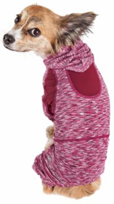 Pet Life Active Downward Dog Heathered Performance 4-Way Stretch 2-Toned Full-Bodied Warm Up Dog Hoodie