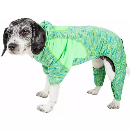 Pet Life Active Downward Dog Heathered Performance Two-Tone 4-Way Stretch Full Body Hoodie Dog Coats & Jackets